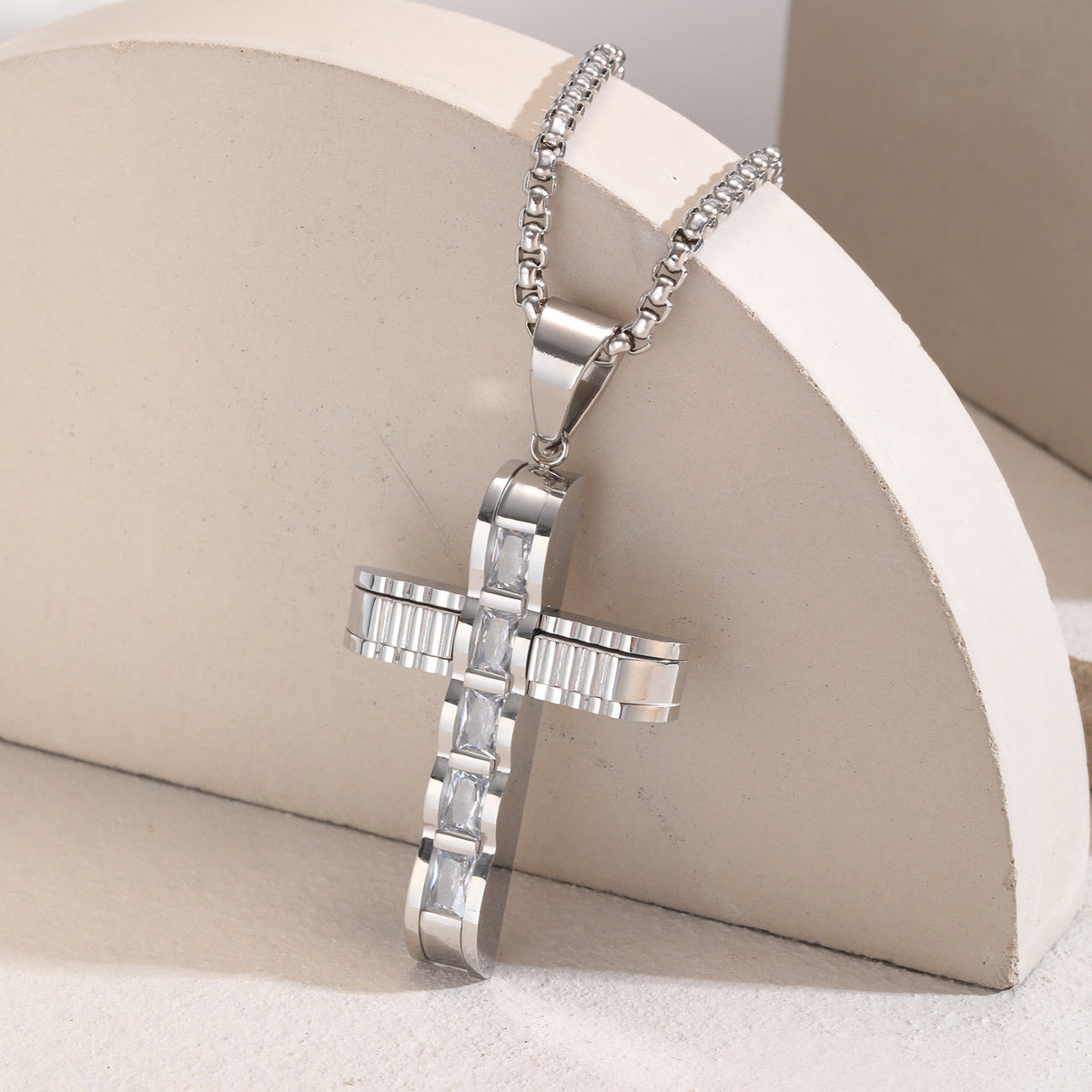 Cross Zircon Stainless Steel Necklace for Men