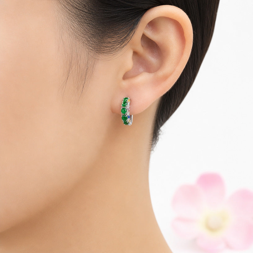 Jadeite Row-Set 925 Silver Hook Earrings
