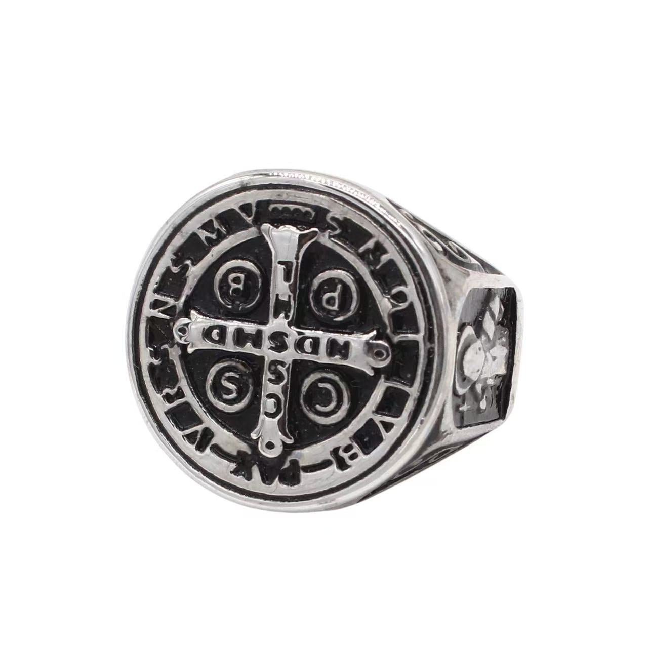 Planderful Jewelry Vintage Cross Motif Mens Stainless Steel Ring European Inspired Design
