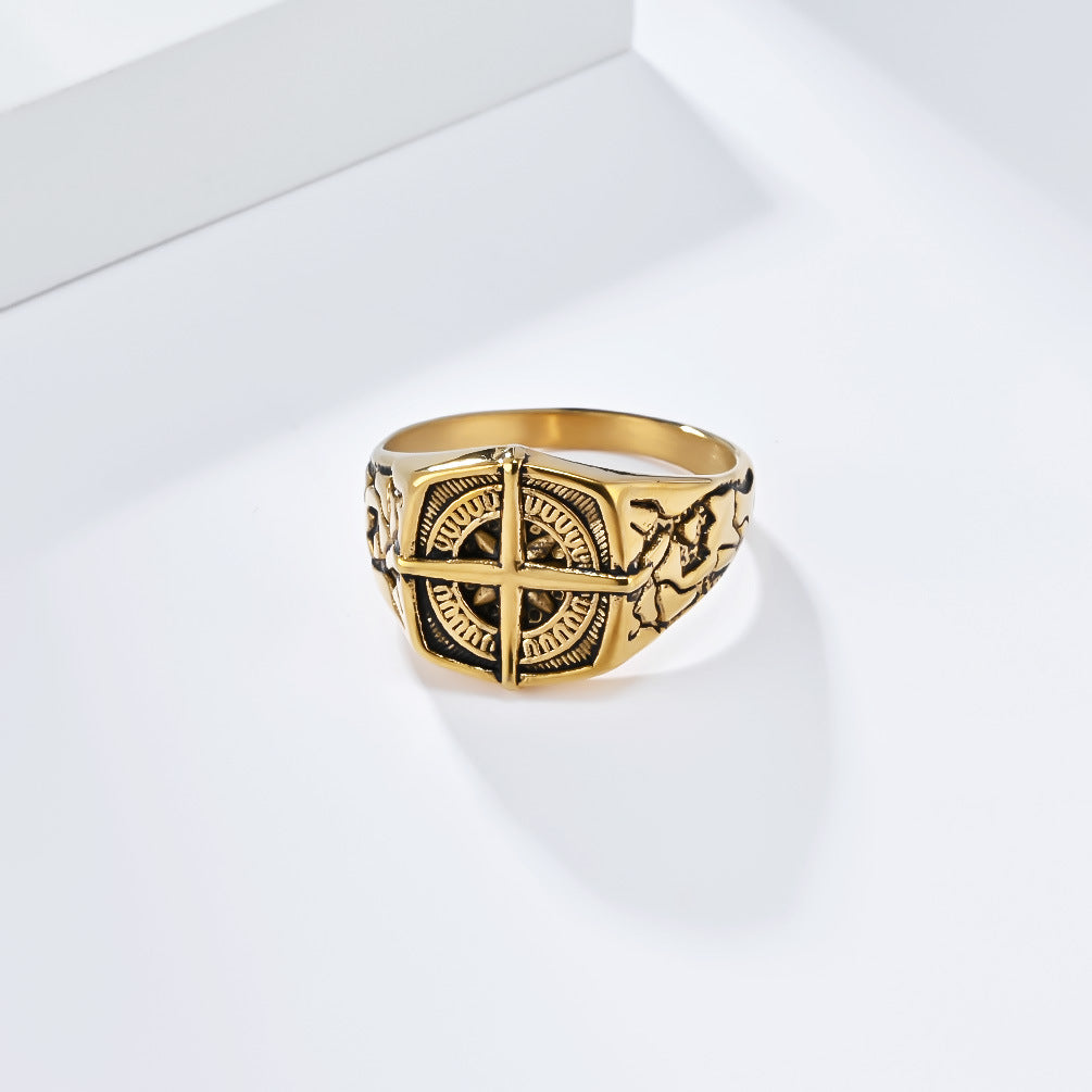 Planderful Compass Ring Stainless Steel Nordic Retro Pirate Sailing Style for Men Bold Niche Jewelry