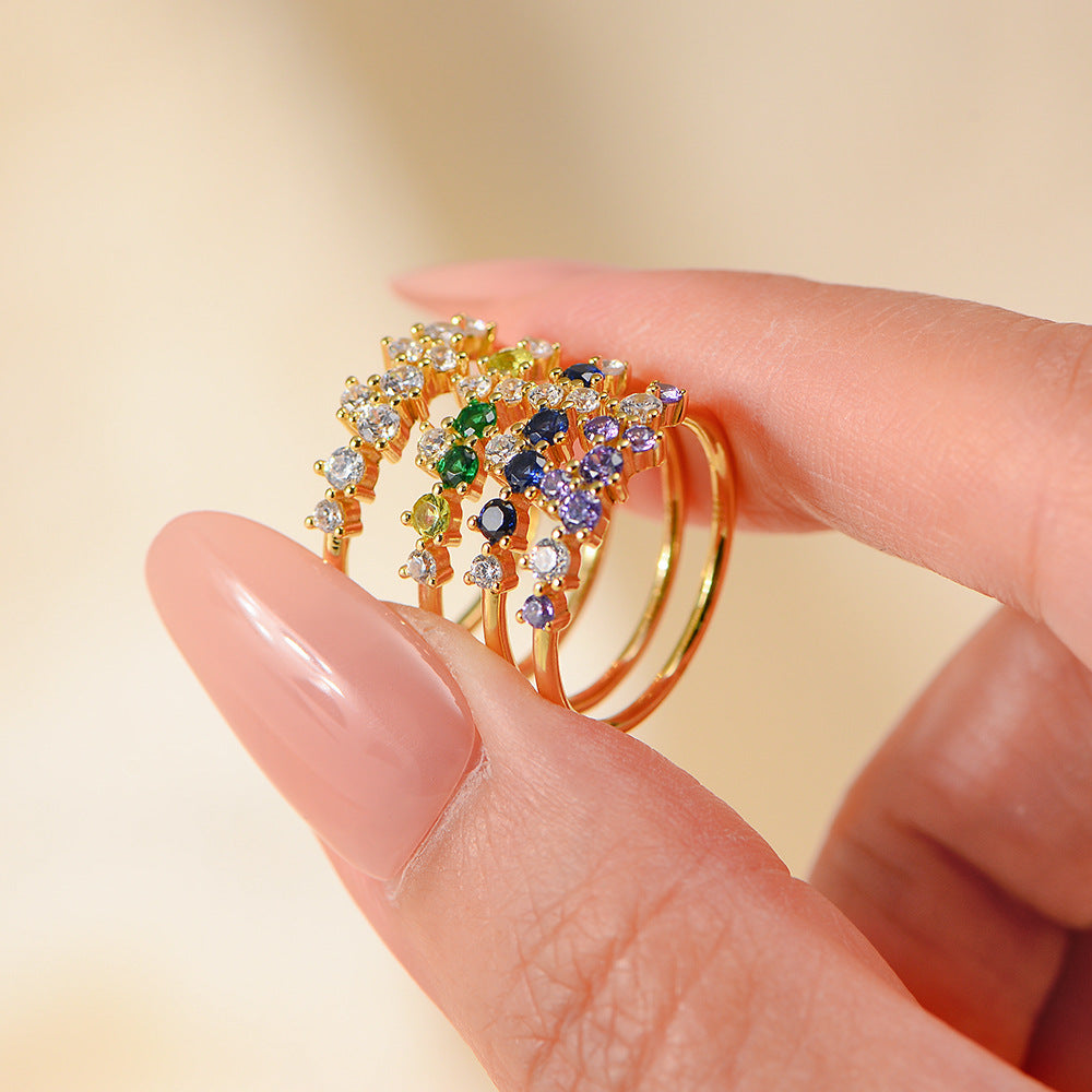 Japanese Multi-Color Zircon Sterling Silver Ring Small Fresh And Ring