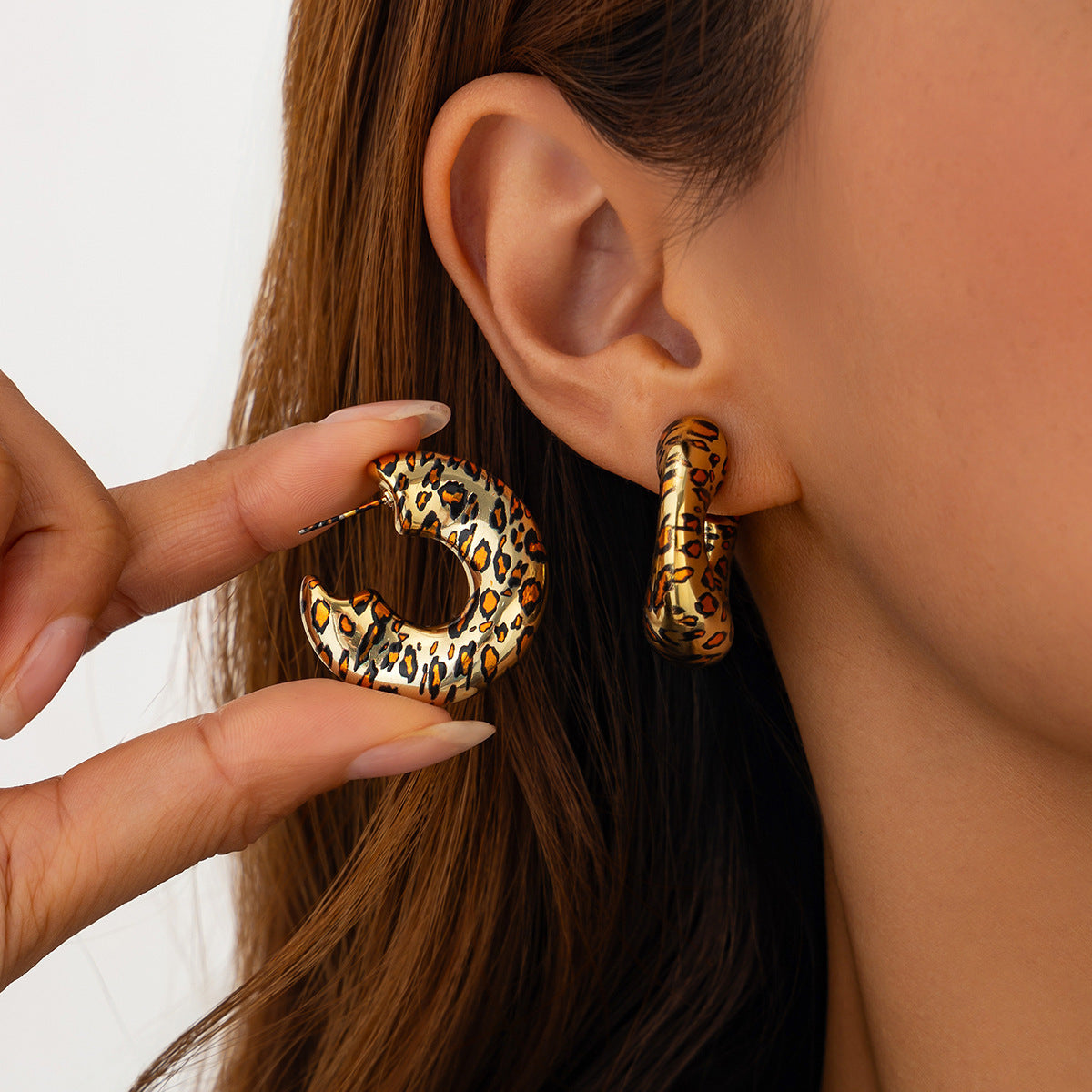 Planderful Resin Geometric Earrings C Shaped With Leopard Print Water Drop For Women Bold Chic Statement