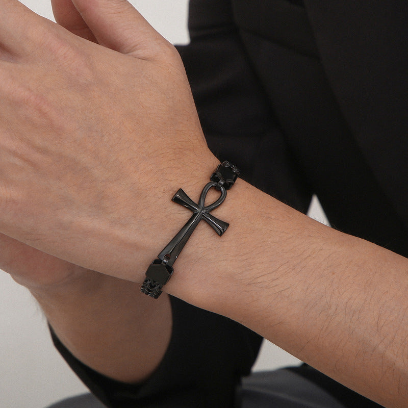 Planderful Mens Egyptian Cross Titanium Bracelet Vintage