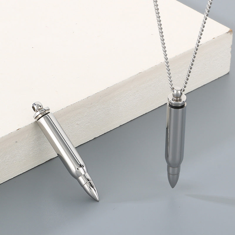 Planderful Mens Bullet Pendant Necklace Glossy Titanium