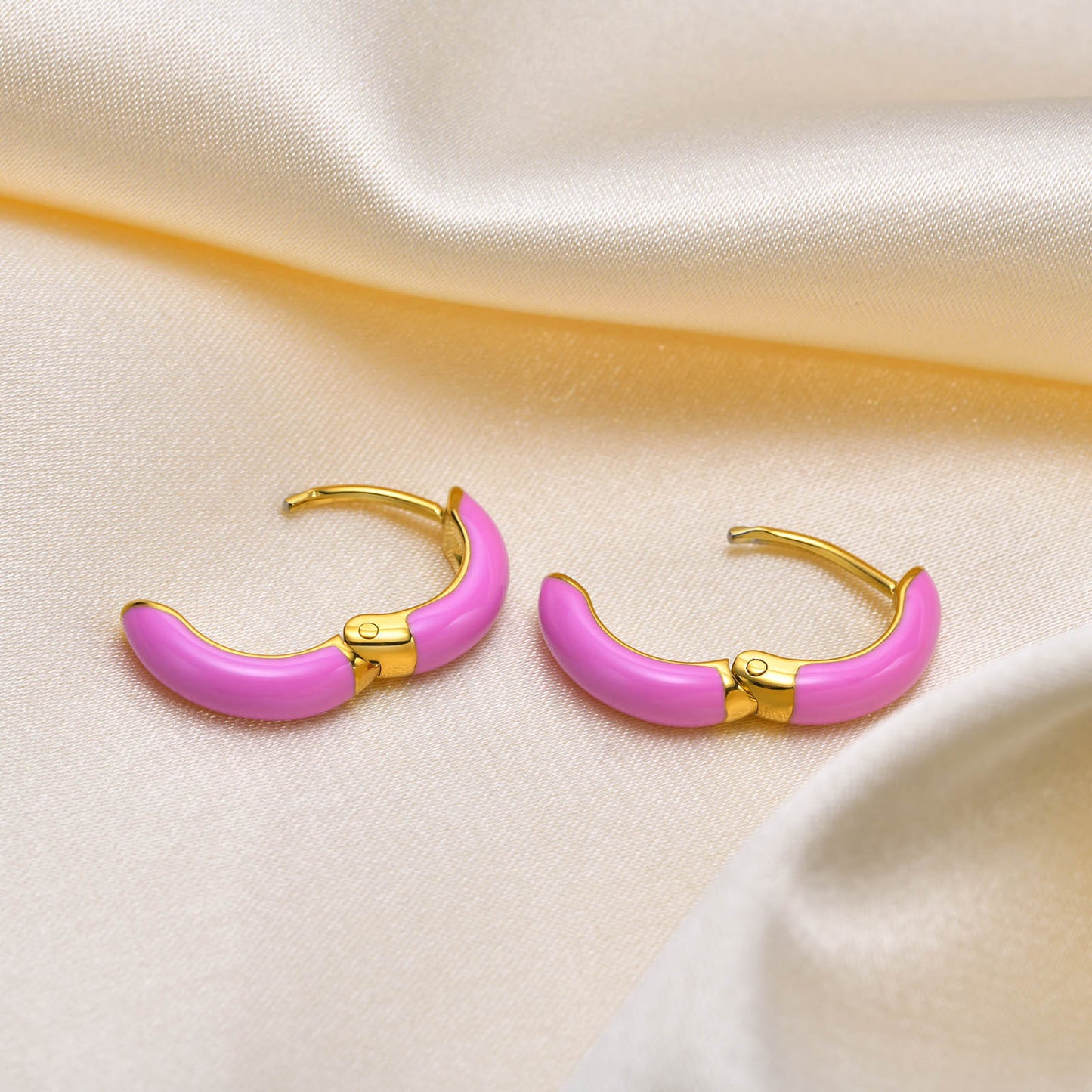 Ladies Fashion Stainless Steel Candy Color Earrings Gold Set