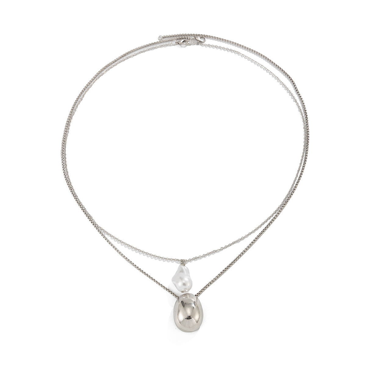 Glossy Sculptural Pendant Pearl Necklace