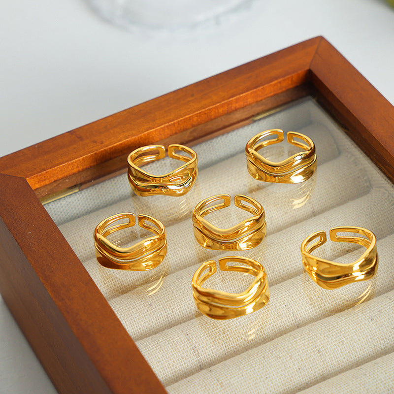 Luxurious Titanium Steel Gold-Plated Double-Layer Ring - Elegant Jewelry for Women of Style