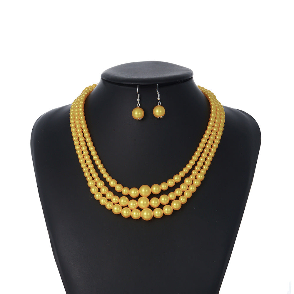 Multi-color Layered Beaded Cross-border Necklace, Exquisite Jewelry in Pearl Imitation