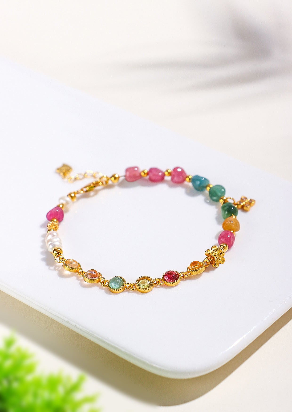 Planderful Fortune's Favor Bracelet – Elegant Tourmaline and Pearl Design