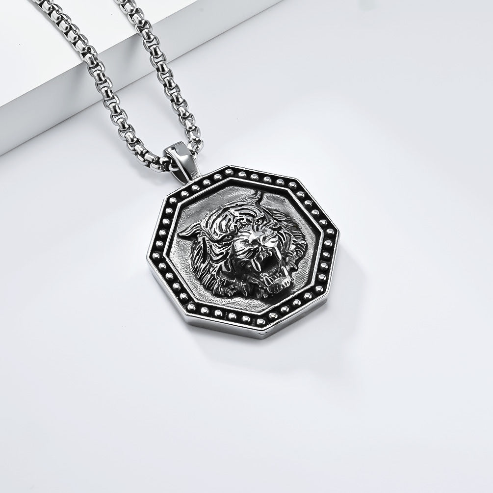 Cross-Border Retro Tiger Stainless Steel Necklace for Men