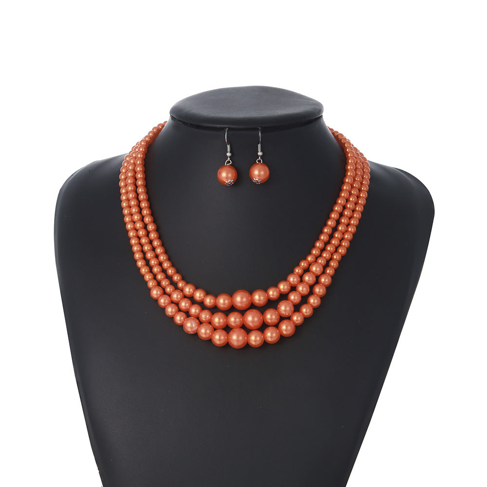 Multi-color Layered Beaded Cross-border Necklace, Exquisite Jewelry in Pearl Imitation