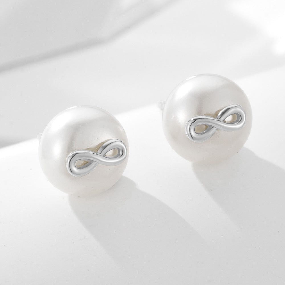 S925 Sterling Silver Infinite Love 8 Character Natural Pearl Stud Earrings Japanese And