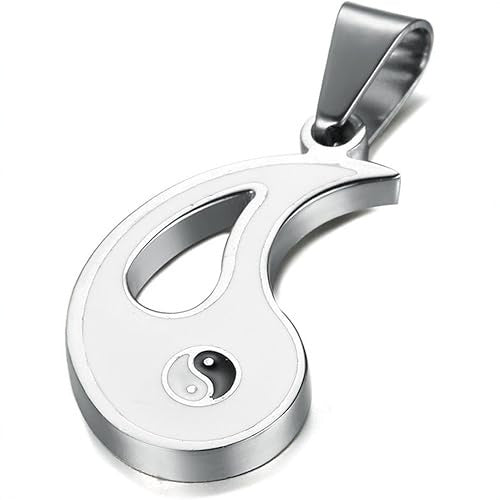 Planderful Titanium Yin Yang Pendant Necklace For Couples Everyday Genie Elegant Black White Tai Chi Design