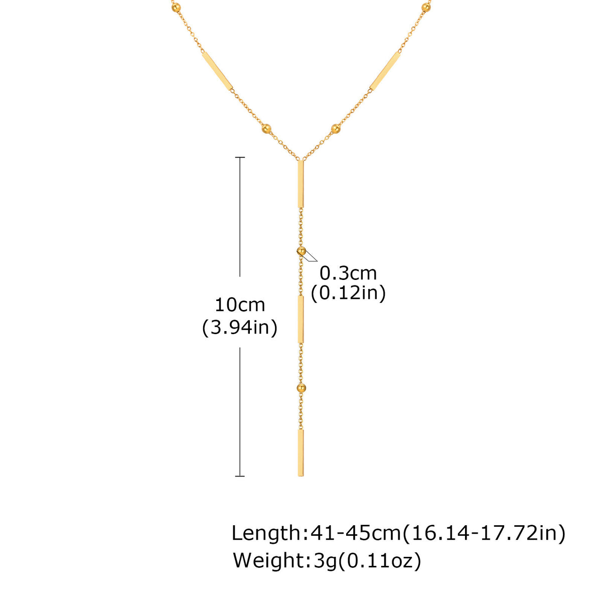 Stainless Steel Square Strip Bead Spacer Y-Shaped Fringed Necklace Gold