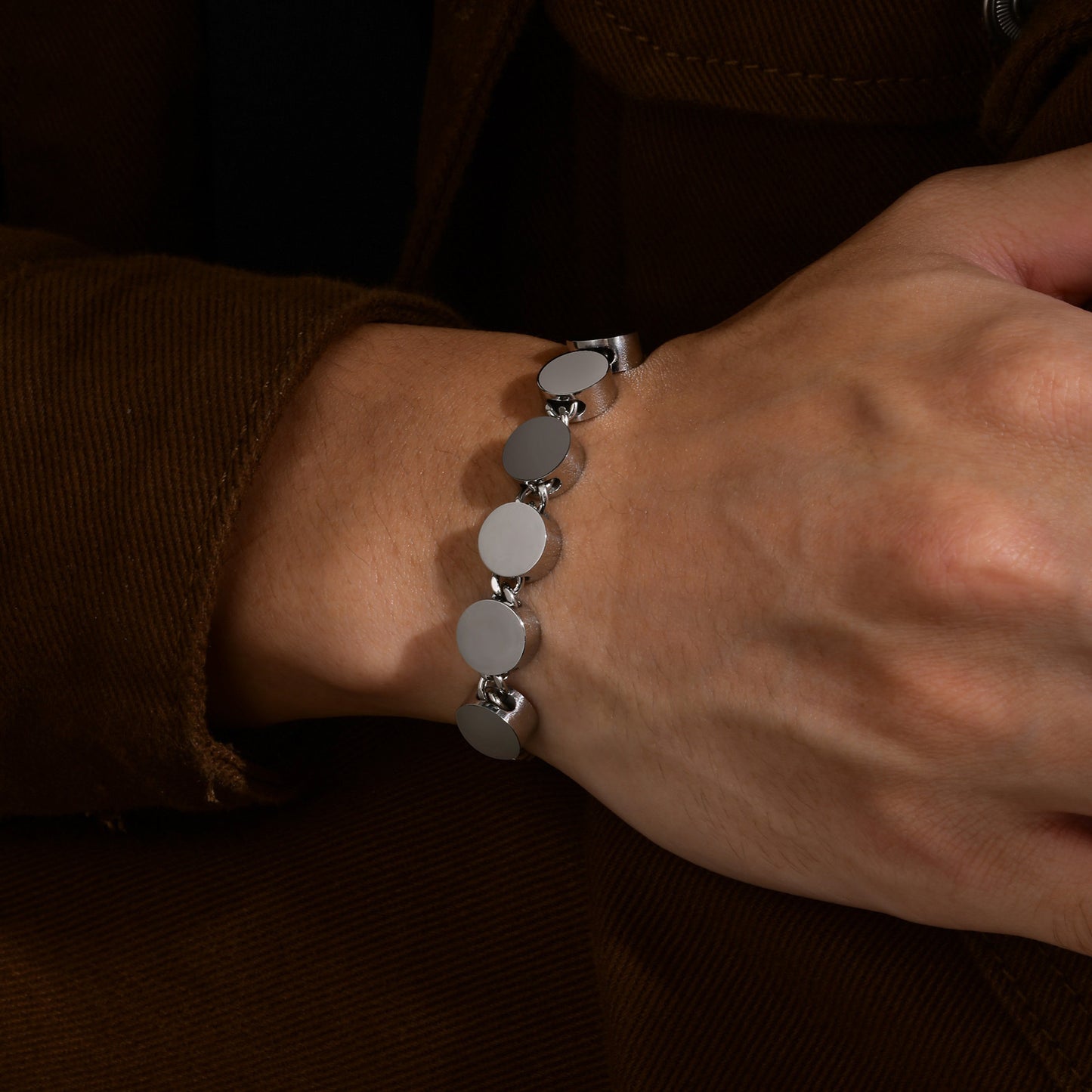 Stainless Steel Round Metal Accessories Cuban Chain Bracelet