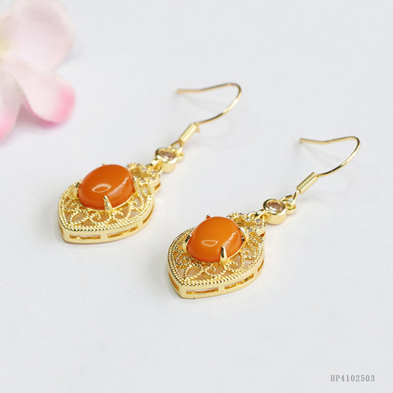 Beeswax Amber Openwork Heart Drop Earrings