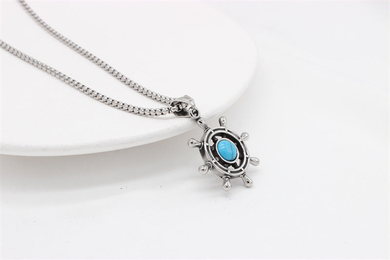 Planderful Nautical Anchor Pendant Durable Turquoise Titanium Steel Unisex Jewelry For Ocean Lovers