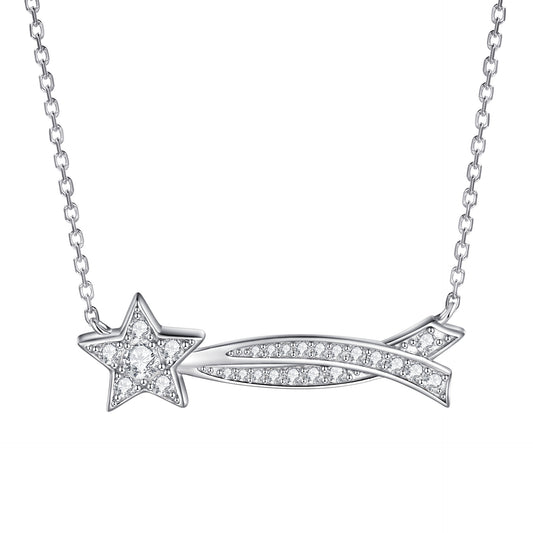 Planderful S925 Sterling Silver Bow Necklace With Long Pendant Zircon Gem For Women Light Luxury