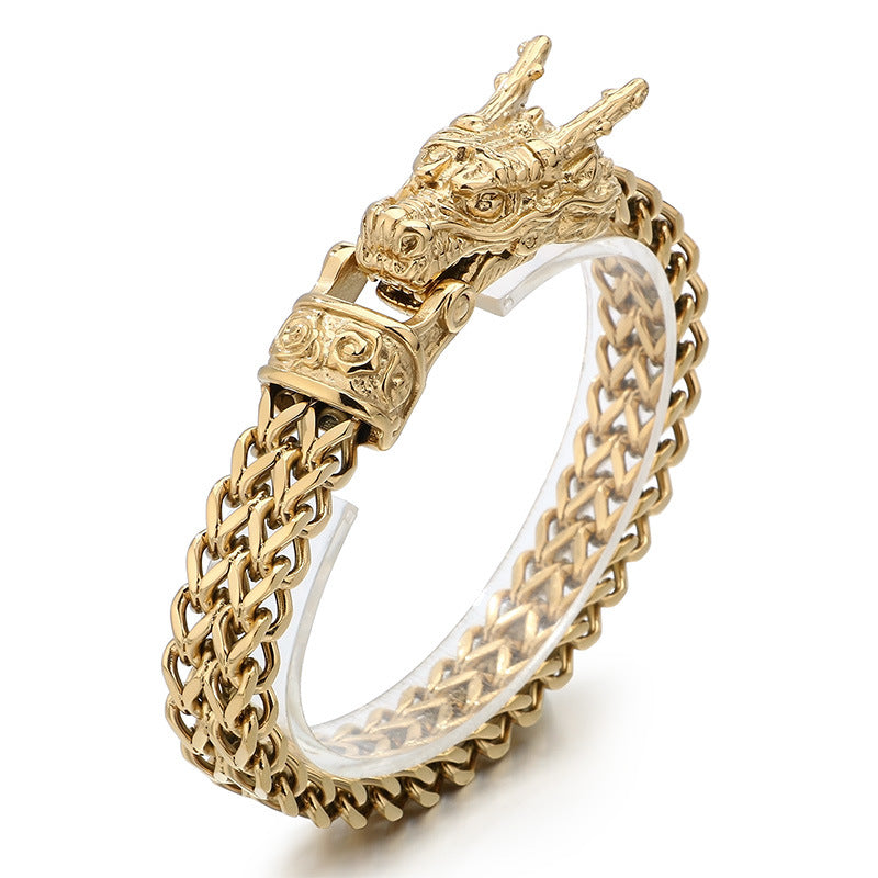 Front & Back Chain Bracelet – Punk Style Smear Casting Zodiac Dragon Head Stainless