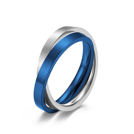 Brushed Matte Stainless Steel Double Ring Pendant Dual-Purpose Unisex