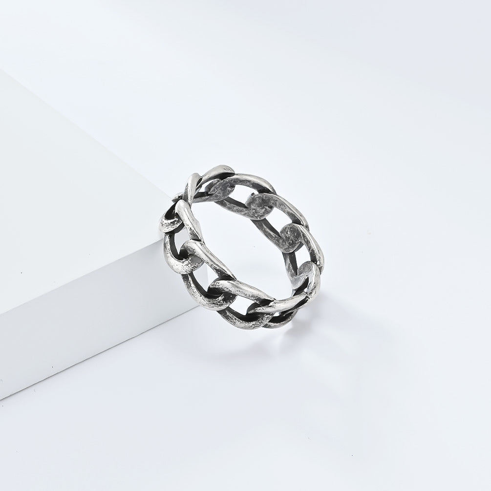 Ins Simple Hollow Cuban Chain Stainless Steel Ring for Men and Women Fashion Jewelry