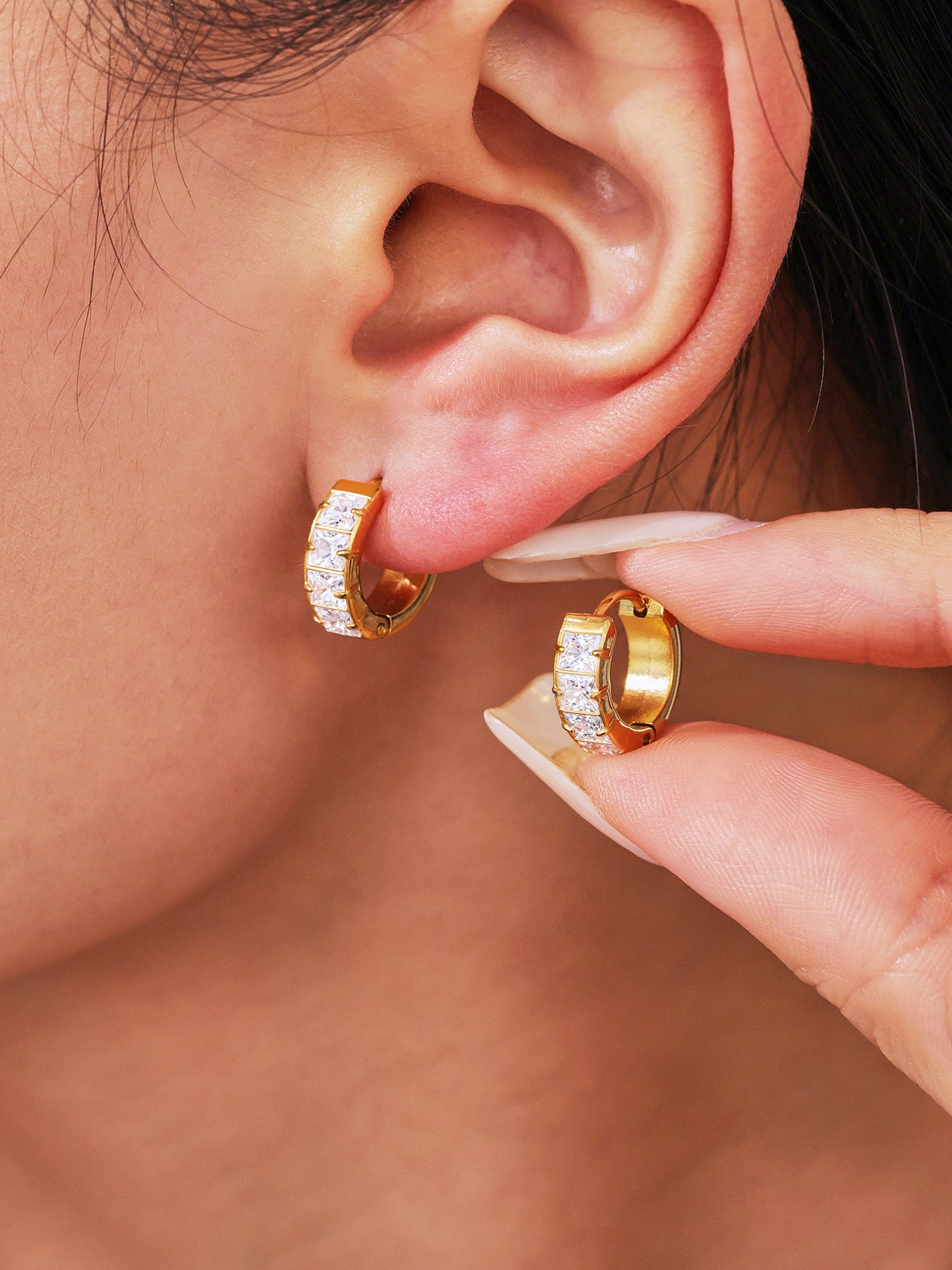 Planderful Zircon Circle Earrings Fashion Stainless Steel Women