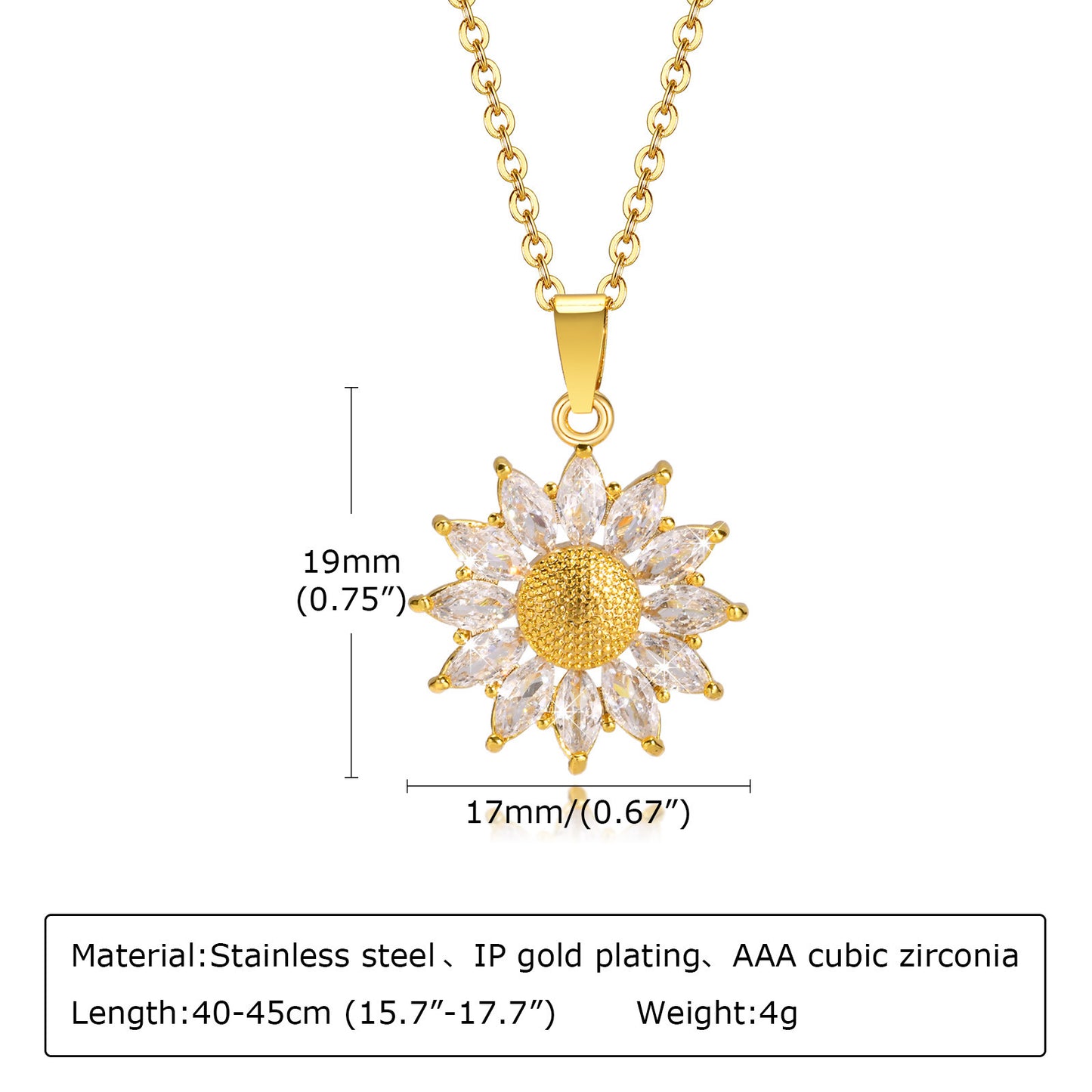 Stainless Steel Chain Copper Sunflower Pendant Necklace Women's