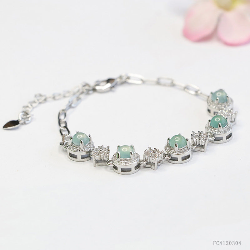 Blue Water Jadeite Prong-Set Cabochon Bracelet