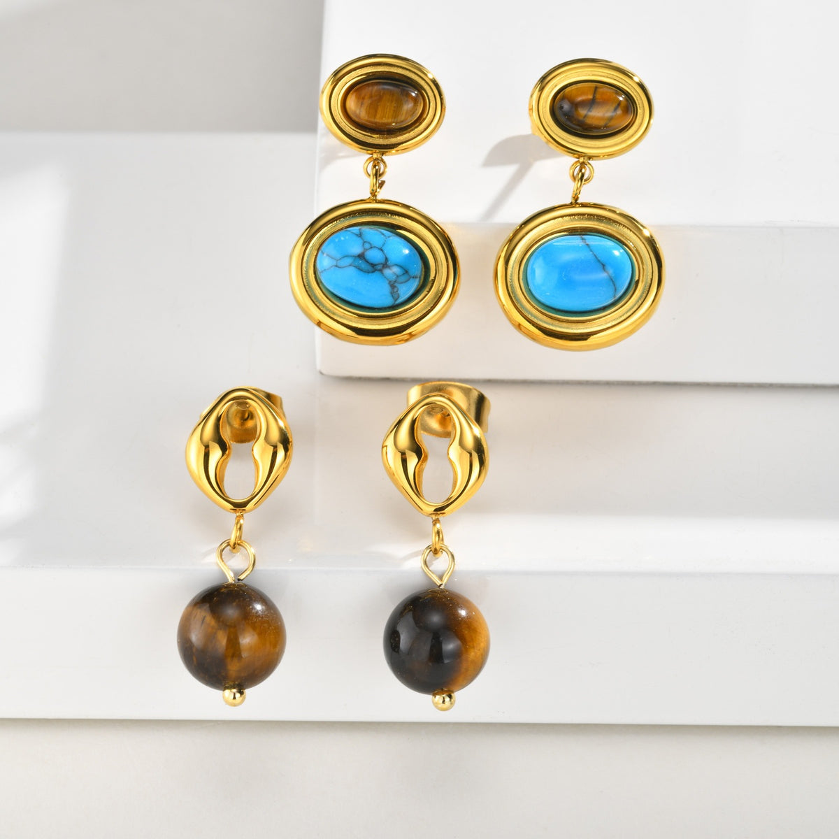 Stainless Steel Tiger's Eye Earrings