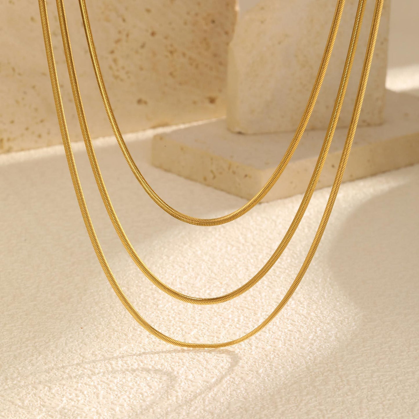 Wind Stainless Steel Multi-Layer Three-Layer Flat Snake Chain Necklace Gold-Plated Lady