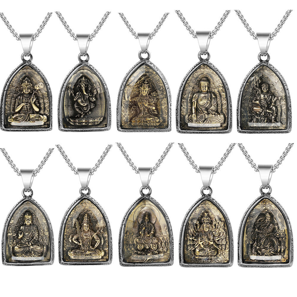 Planderful Buddhist Pendant Eight Patrons Of The Zodiac Guanyin Tathagata Unisex Protection Necklace