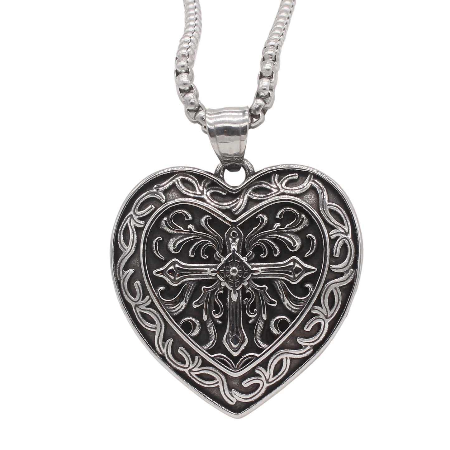 Planderful Jewelry Vintage Cross Pendant For Men In Titanium Steel Heart Shape Enduring Quality