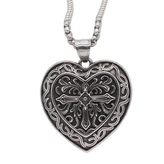 Planderful Jewelry Vintage Cross Pendant For Men In Titanium Steel Heart Shape Enduring Quality