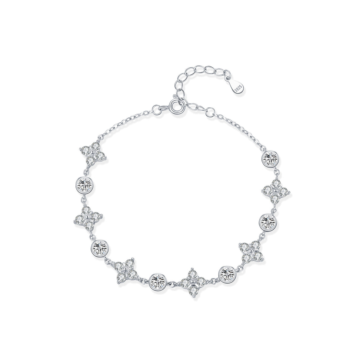 925 Sterling Silver Pavé Clover Bracelet