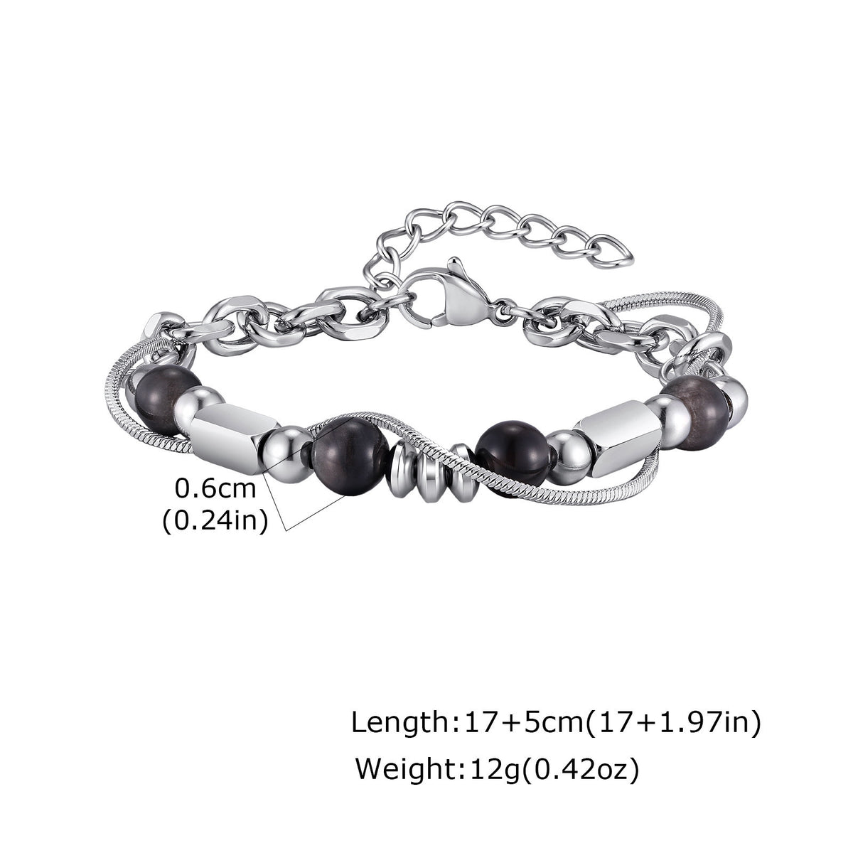 Natural Stone Stainless Steel Bracelet for Men