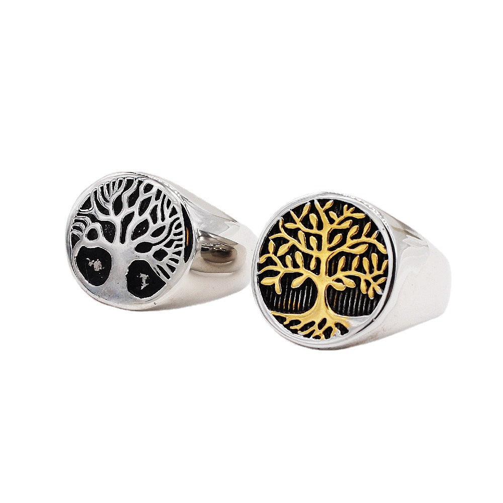 European and American Fashion Retro Tree of Life Men's Titanium Ring