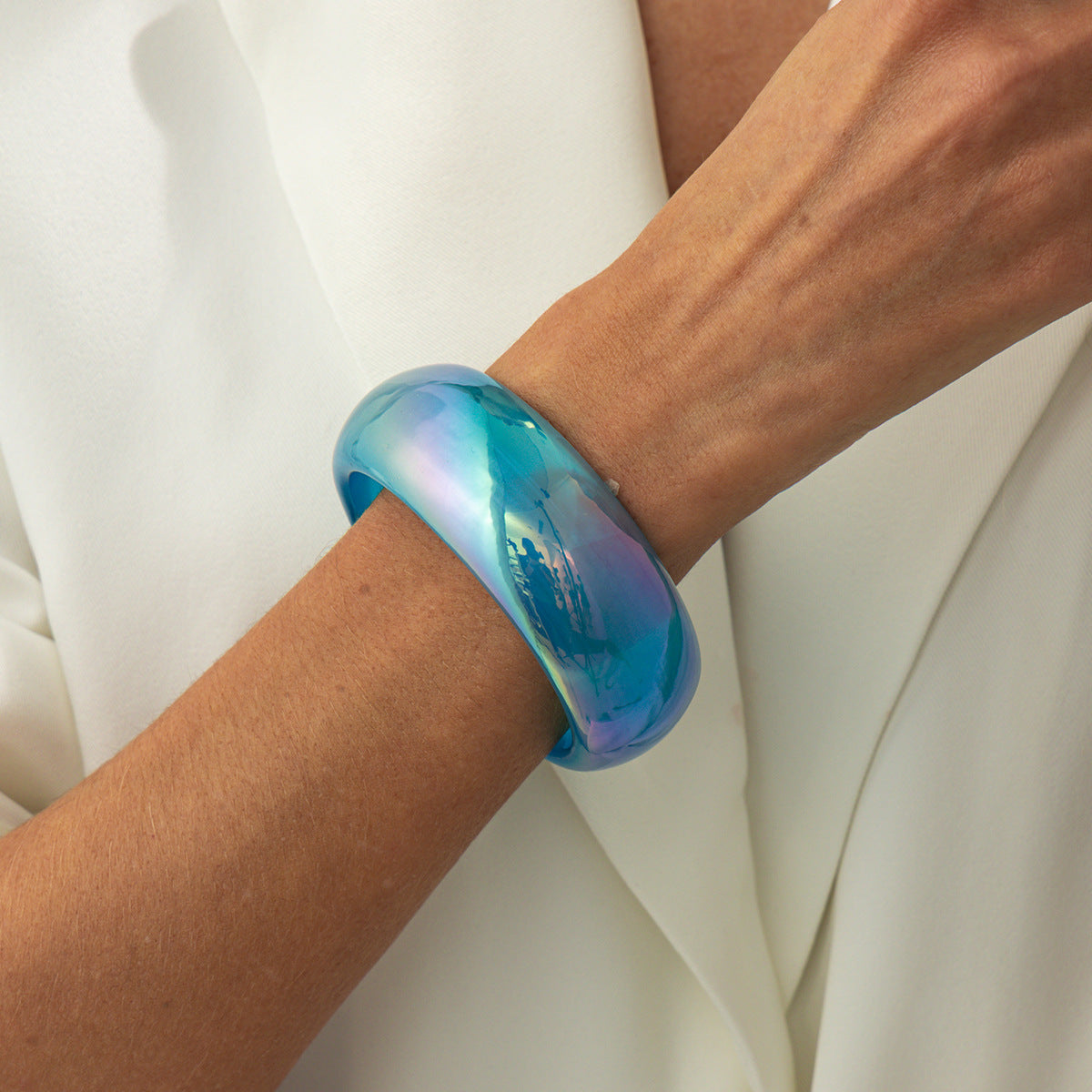 Planderful Vienna Verve Pearlescent Resin Bracelet for Trendsetters Wide Geometric Statement Jewelry