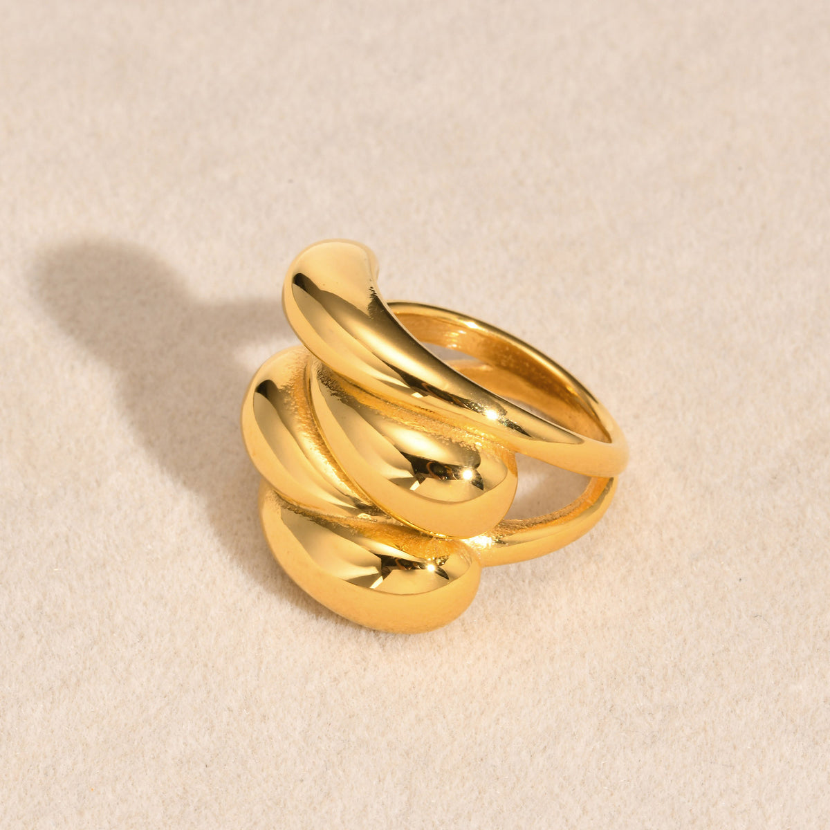 Ring Stainless Steel Smooth Water Drop Multi-Layer Gold
