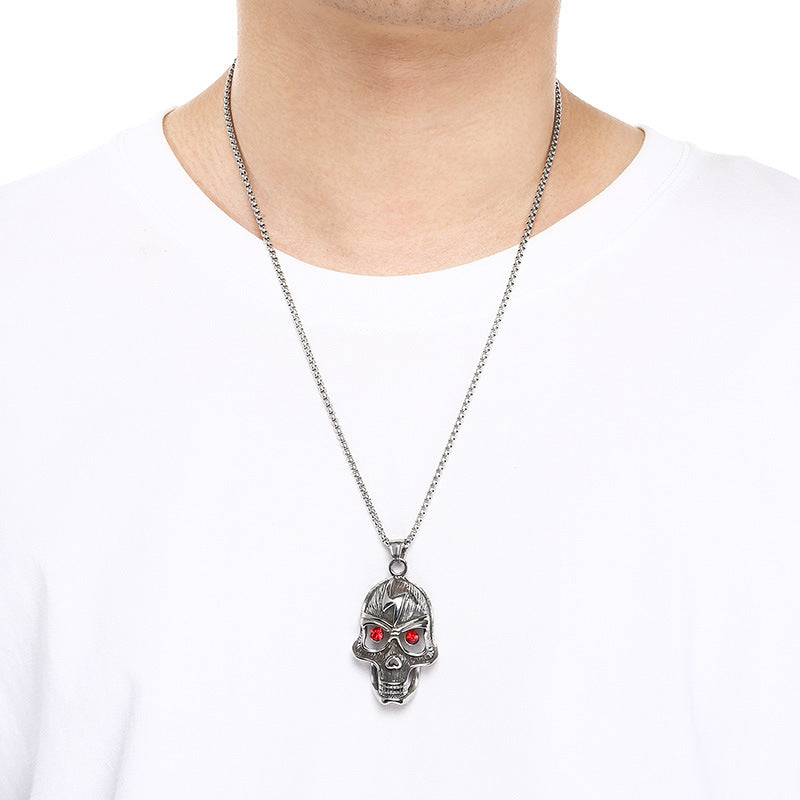 Viking Warrior Helmet Buddha Head Pendant, Dark Gothic Wind Lightning Red Eye Skull Necklace