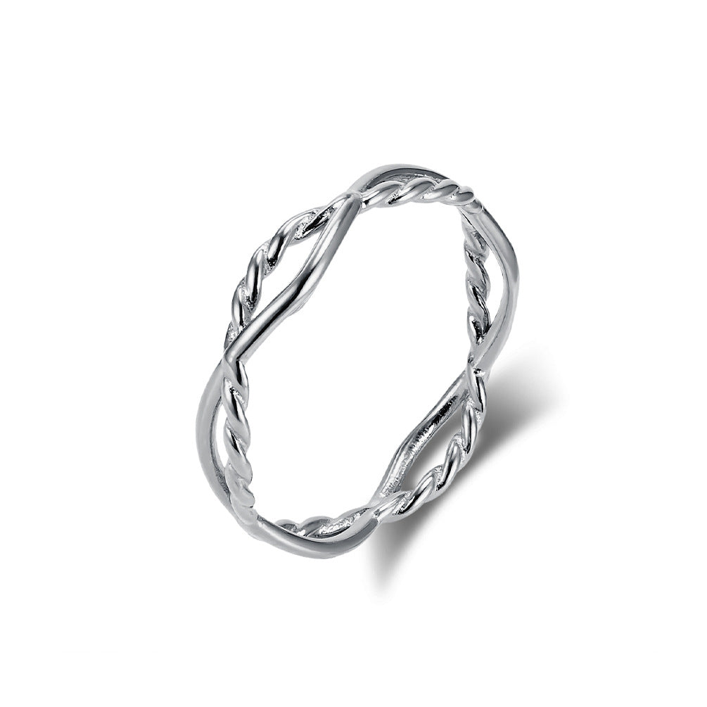 Planderful Titanium Steel Ring With Double Strand Braided Twist Geometric Winding Design For Women