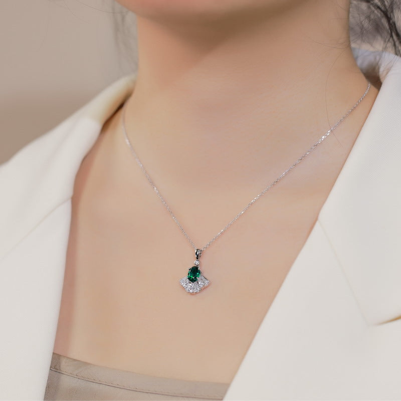 S925 Sterling Silver Lab-Grown Emerald 6 × 8 mm Necklace