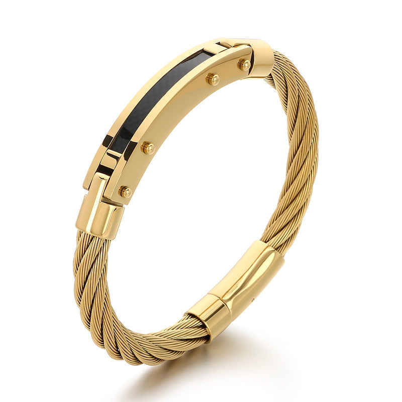 Hip-Hop Style Carbon Fiber Curved Bar – Braided Wire Steel Wire Stainless Steel Men's Bracelet