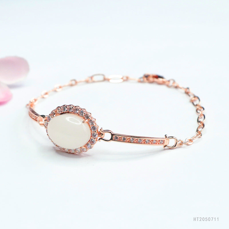 Hetian White Jade Oval Stone Bracelet