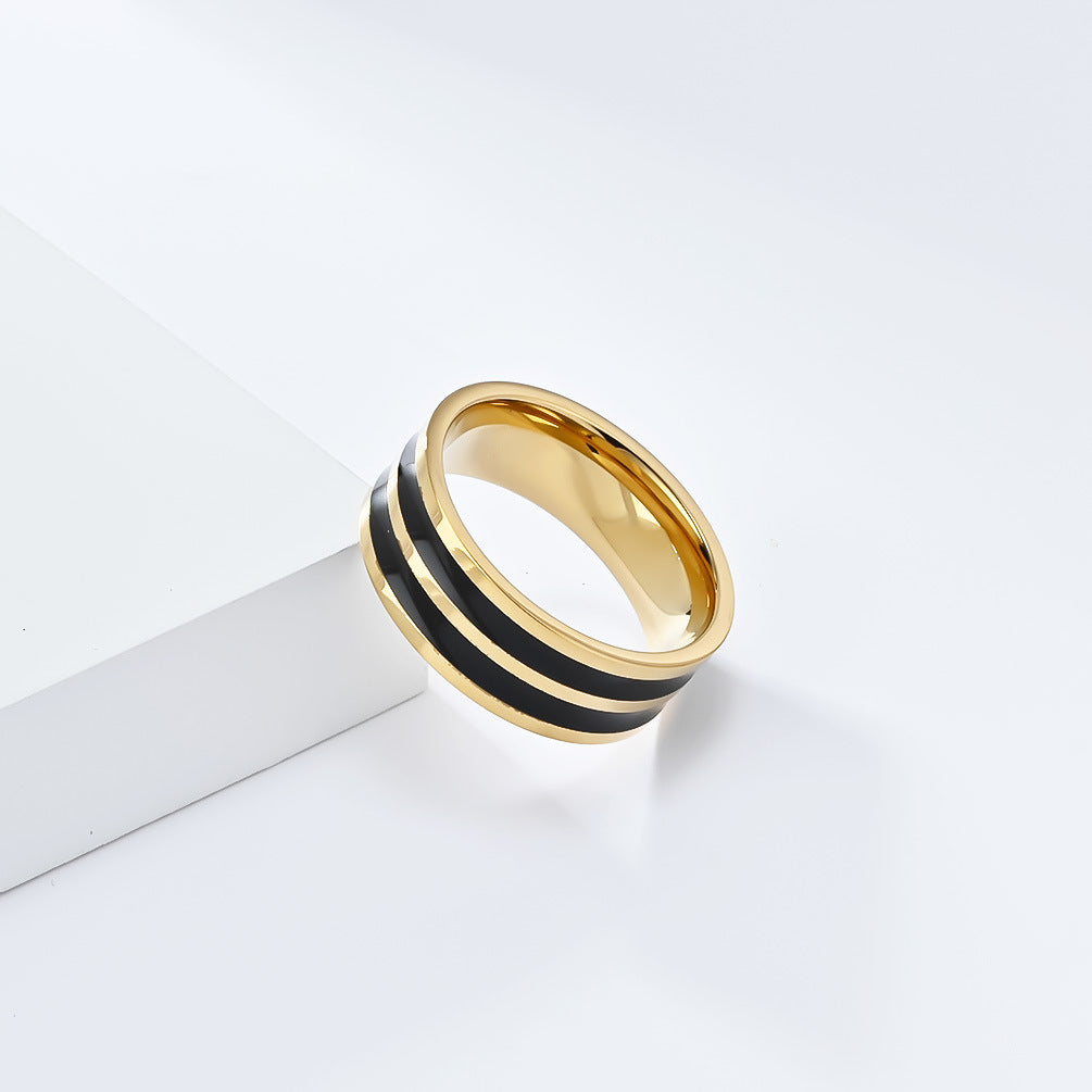 Cross-Border European and American Titanium Steel 18K Gold Three-Piece Set Oil Drop Ring Jewelry for Men and Women