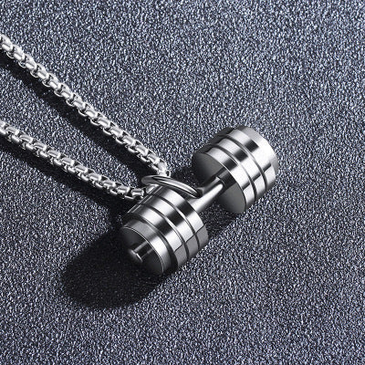 Planderful Dumbbell Necklace Titanium Steel For Men Fitness Pendant Minimalist Strength Gift