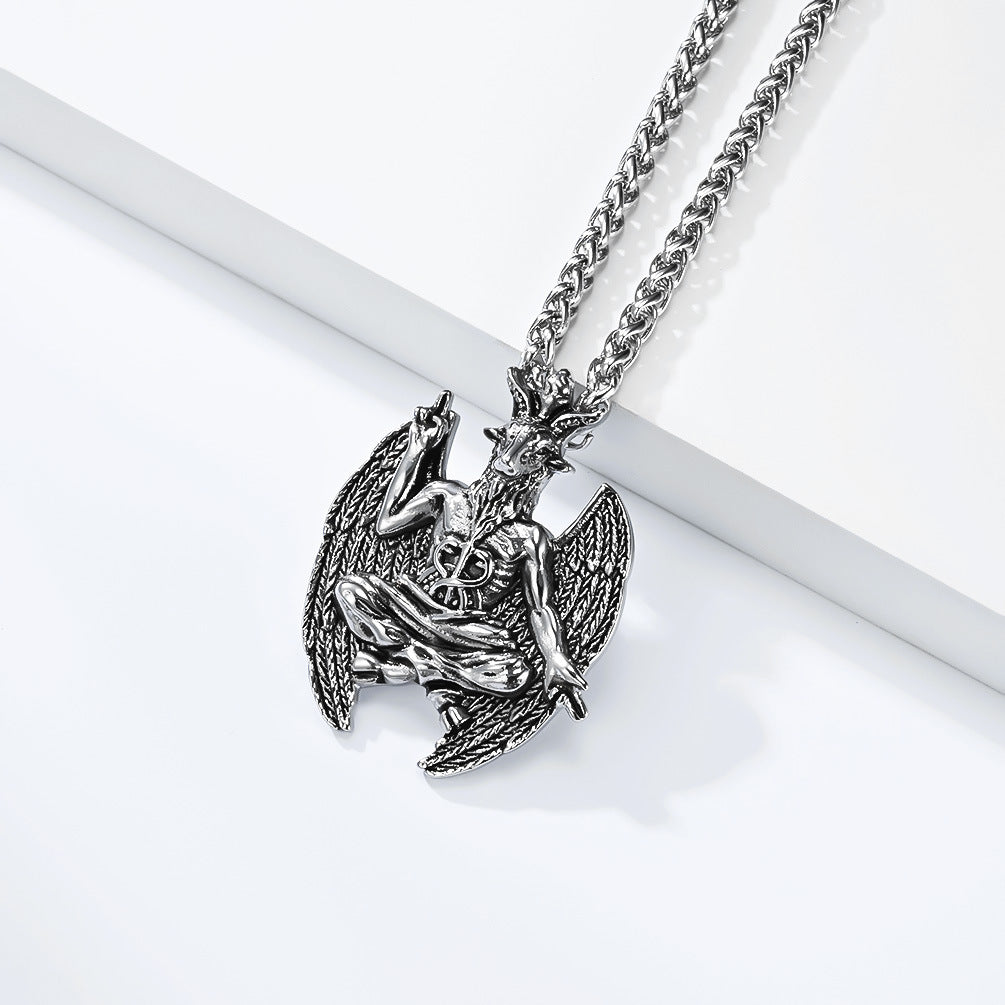 Planderful Everyday Genie Devil Goat Pendant Necklace Titanium Steel For Men And Unisex, Mysterious Retro Protection Charm