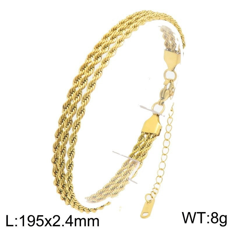 Stainless Steel Design Three-Layer Twist Chain Unisex Bracelet