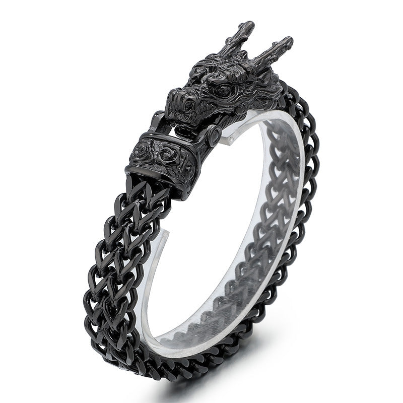 Front & Back Chain Bracelet – Punk Style Smear Casting Zodiac Dragon Head Stainless