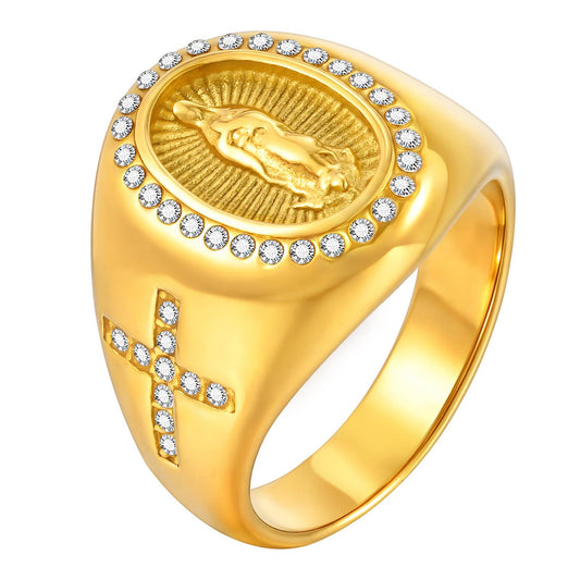 Hip Hop Retro Maria Ring Titanium Steel Zircon For Men