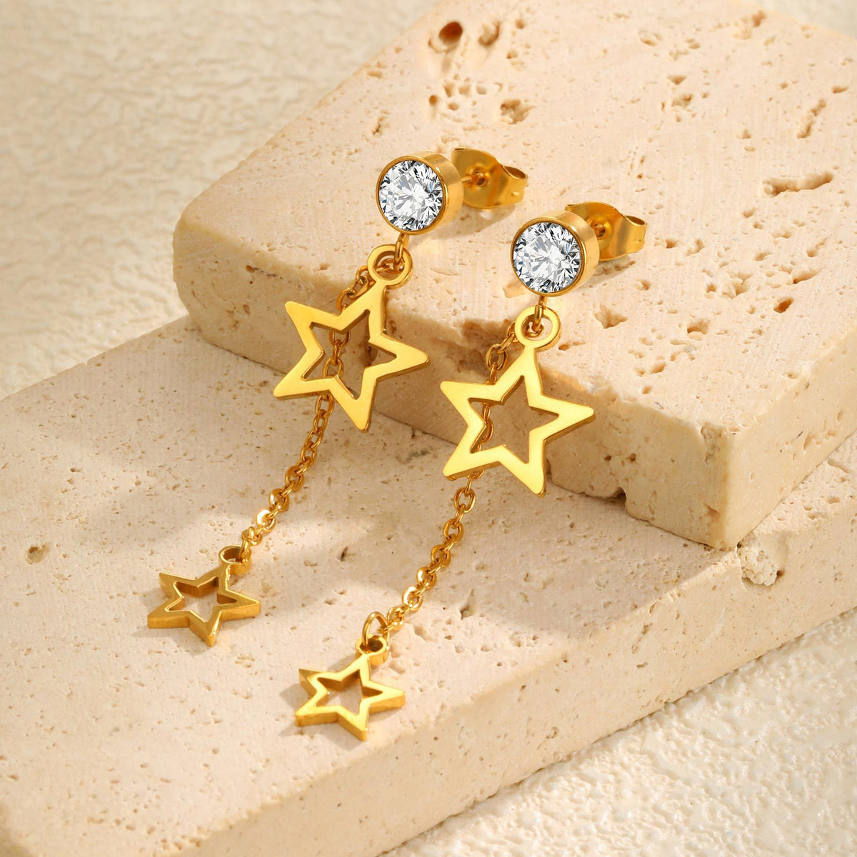 Gold-Tone Crystal Star Chain Drop Earrings